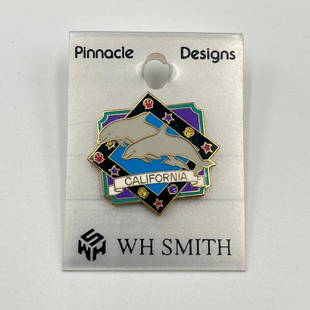 Vintage Pinnacle Designs California Dolphin Enamel Lapel Pin Retro Souvenir